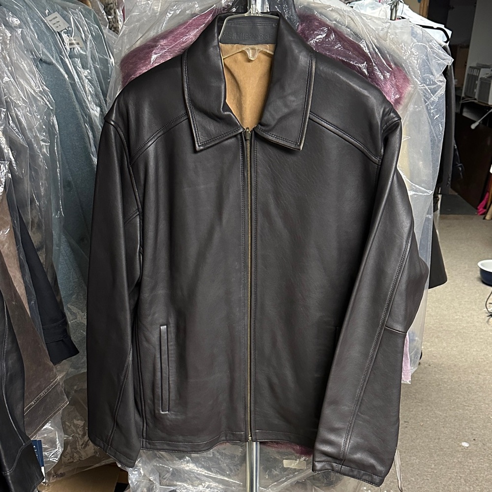 Weatherproof Dark Black Leather Jacket Reversible